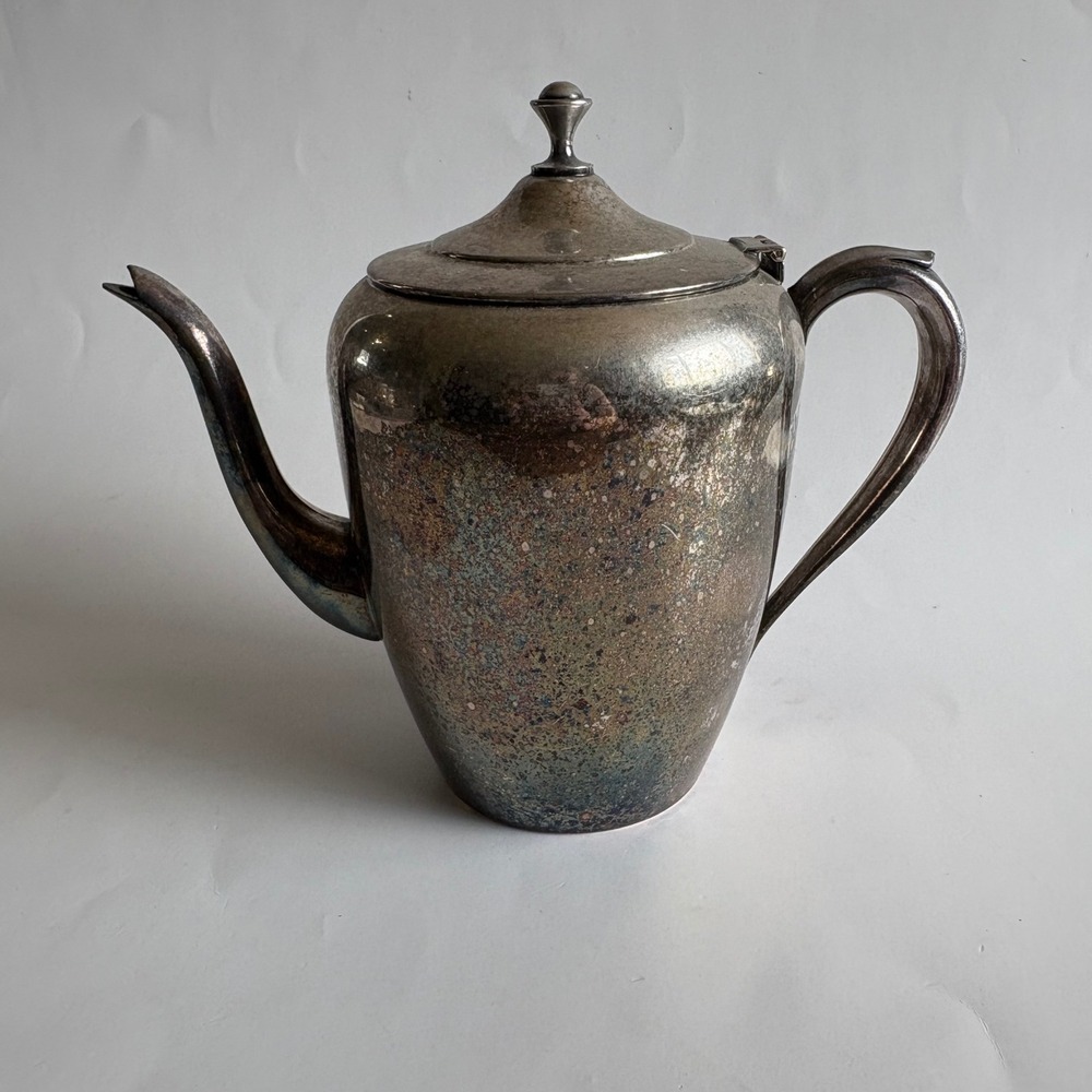 Modern Silver Vintage Silver on Copper Teapot with Hinged Lid Patina Decor 8"